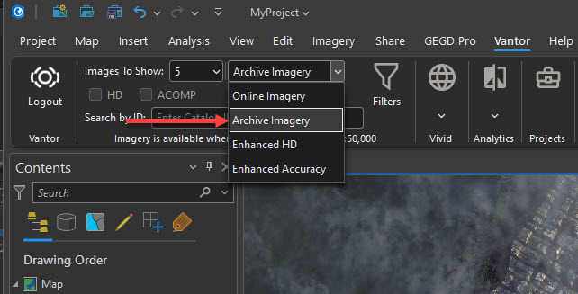 archive imagery dropdown