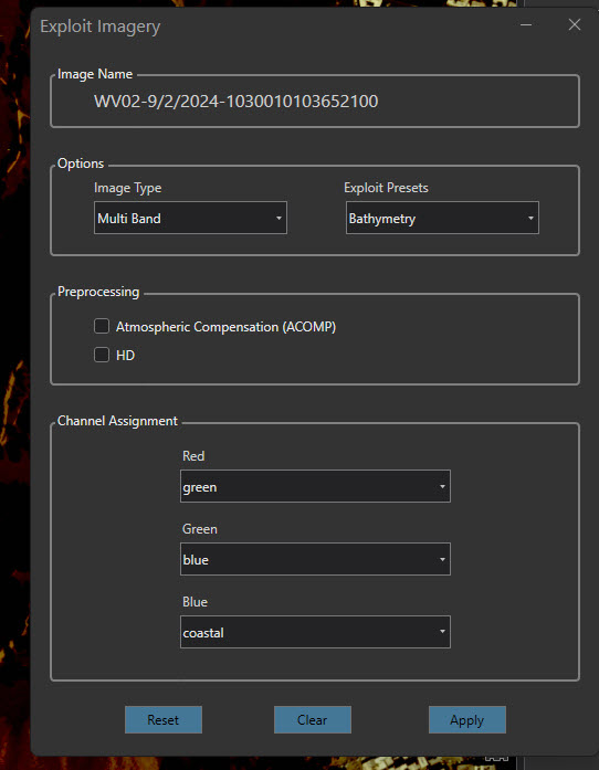 Bathymetry band presets