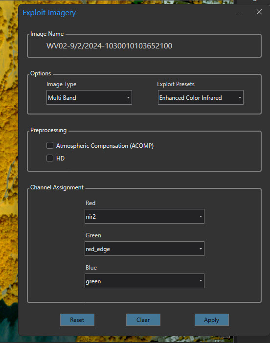 Enhanced Color Infrared band presets