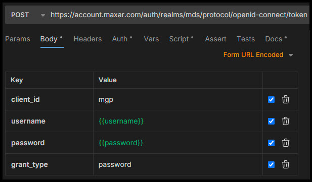API token request